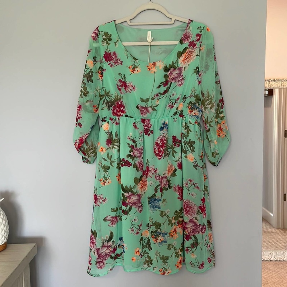 Pinkblush Maternity Mint Floral Chiffon Dress - Baby Shower Dress